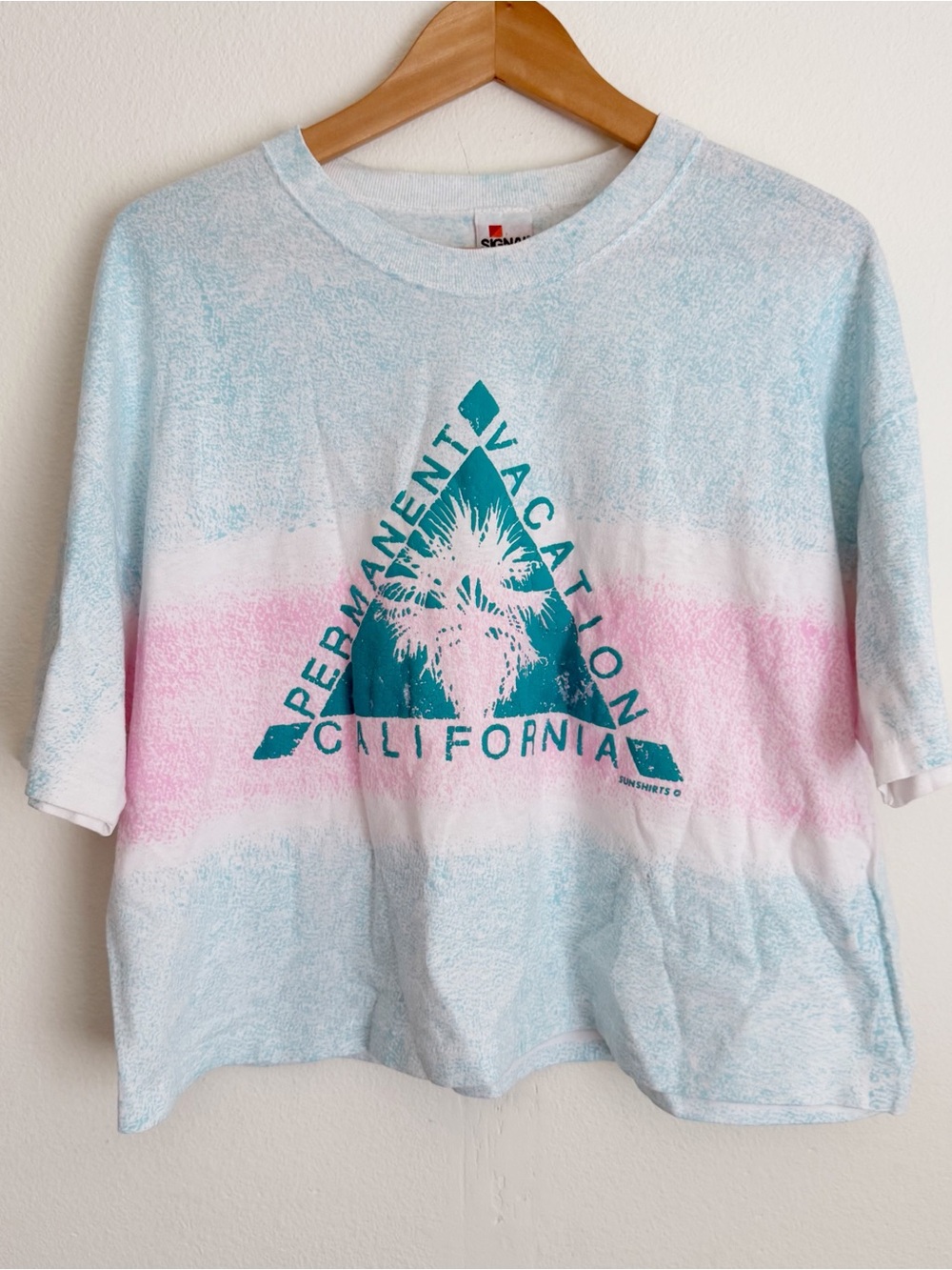 Vtg 80s Signal Mega Tee California Vacation T Shirt Crop OS Beach Surf Single